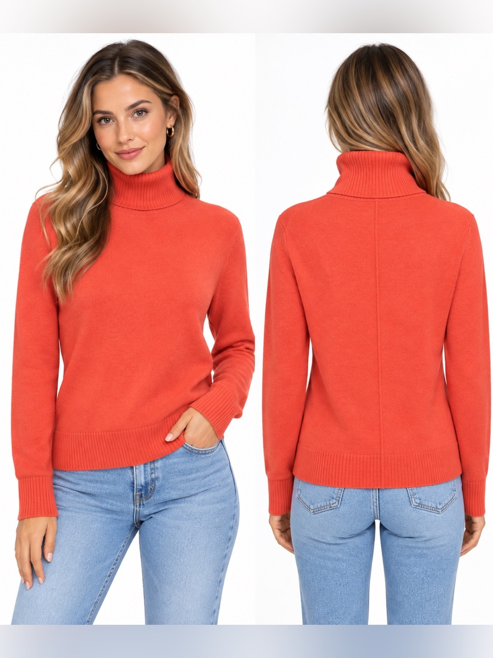 Aqua Turtle Neck Sweater Coral 100% Cashmere Medium